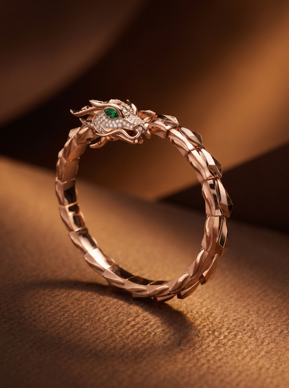 Браслет «Дракон», bracelet, rose-gold, с emerald, GRIGOF