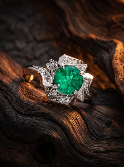 Кольцо с изумрудом 1.0 ct , ring, white-gold, с emerald, GRIGOF