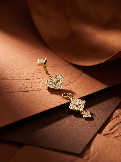 Пирсинг , earrings, yellow-gold, с diamond, GRIGOF