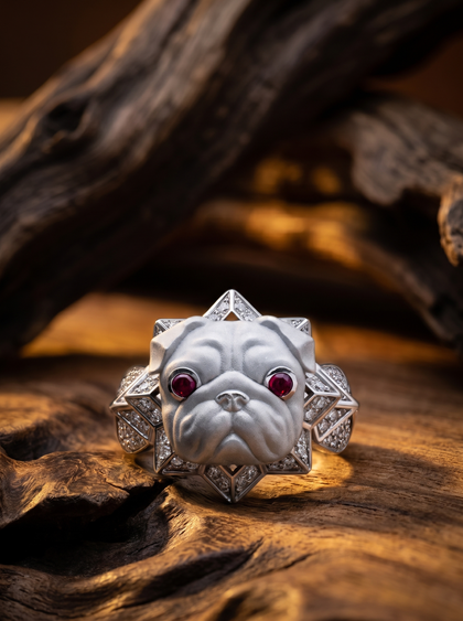 Кольцо с мопсиком , ring, white-gold, GRIGOF