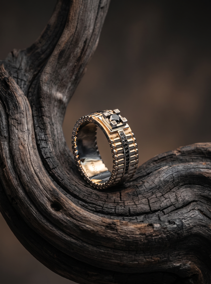 Перстень с черным бриллиантом , ring, white-gold, с diamond, GRIGOF