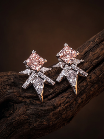 Серьги с розовыми бриллиантами , earrings, white-gold, с diamond, GRIGOF