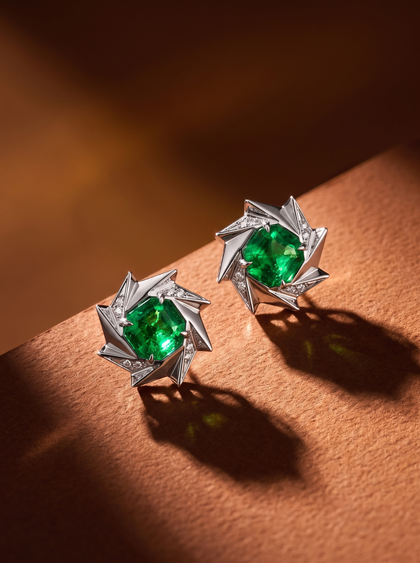 Серьги "Решение" с изумрудами , earrings, white-gold, с emerald, GRIGOF