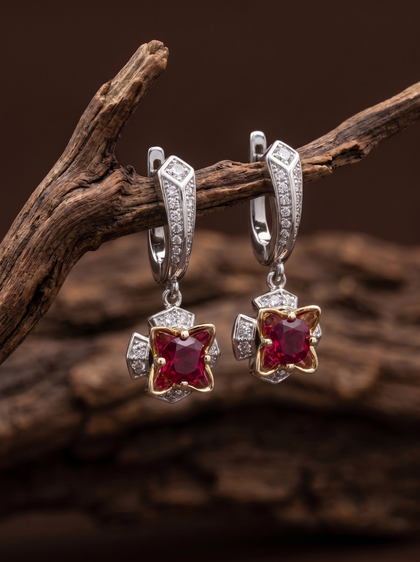 Серьги с рубинами 1.0 ctw , earrings, white-gold, с ruby, GRIGOF