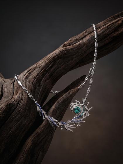 Колье "Волна" , necklace, white-gold, с tourmaline, GRIGOF