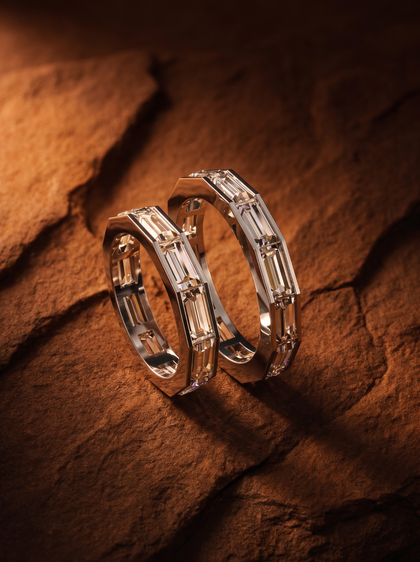 Обручальные кольца "Багеты" , wedding rings, white-gold, GRIGOF