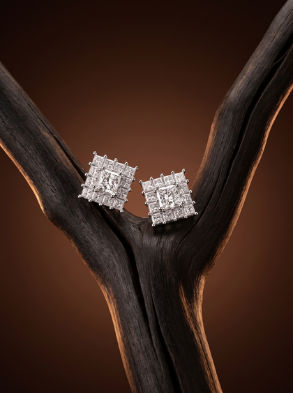 Пусеты с принцессами 1.4 ctw , earrings, white-gold, с diamond, GRIGOF