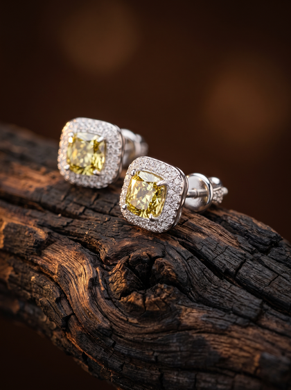 Пусеты с желтыми бриллиантами , earrings, white-gold, с diamond, GRIGOF