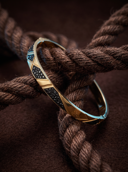 Браслет "Грани" с черными бриллиантами , bracelet, yellow-gold, GRIGOF
