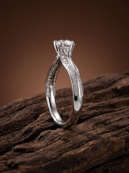 Кольцо с бриллиантом круг 0.5 ct , engagement ring , white-gold, с diamond, GRIGOF