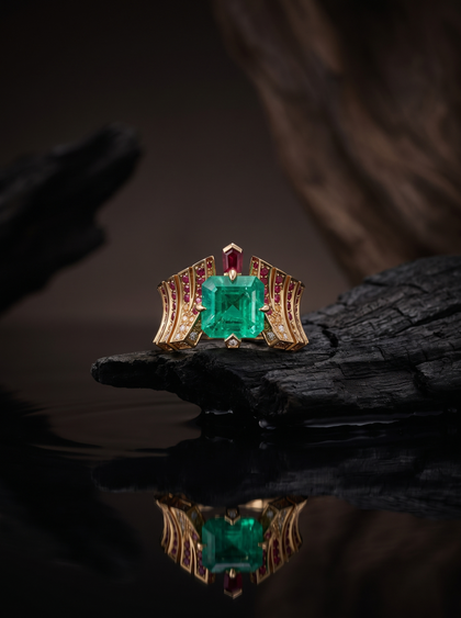 Кольцо с изумрудом 3.97 ct , ring, yellow-gold, с emerald, GRIGOF