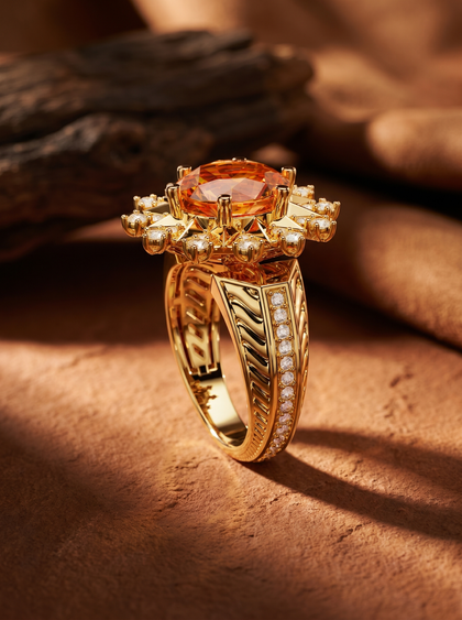 Кольцо со спессартином , ring, yellow-gold, с garnet, GRIGOF